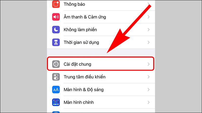 Chọn Cài đặt chung trong giao diện Cài đặt